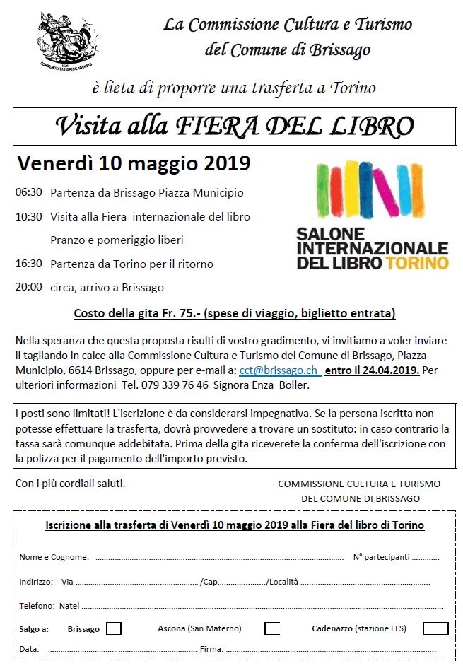 Comune di Brissago / Eventi / CCT Visita alla fiera del libro di Torino